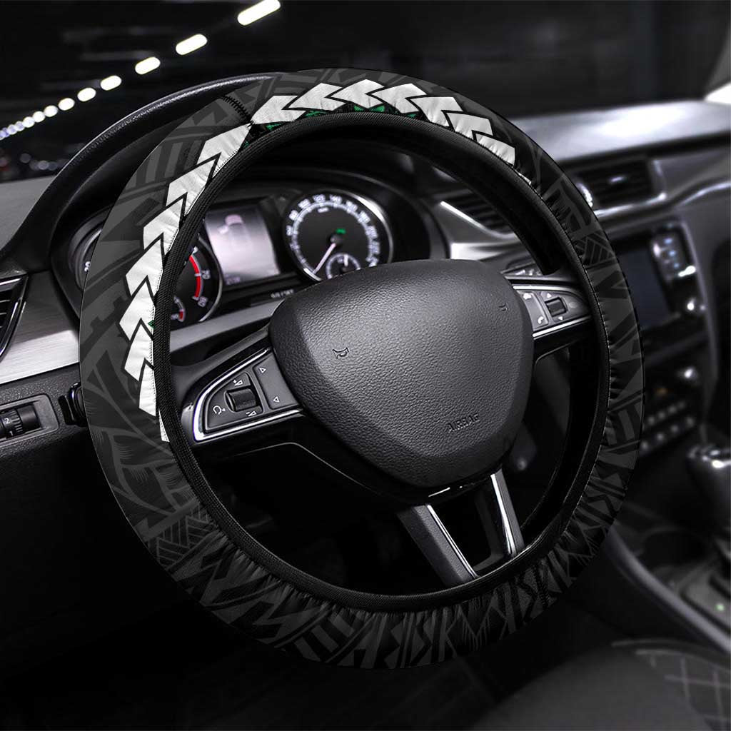 Halo Vanuatu Pride Steering Wheel Cover Vanuatuan Sand Drawing Pattern LT9 Universal Fit Black - Polynesian Pride
