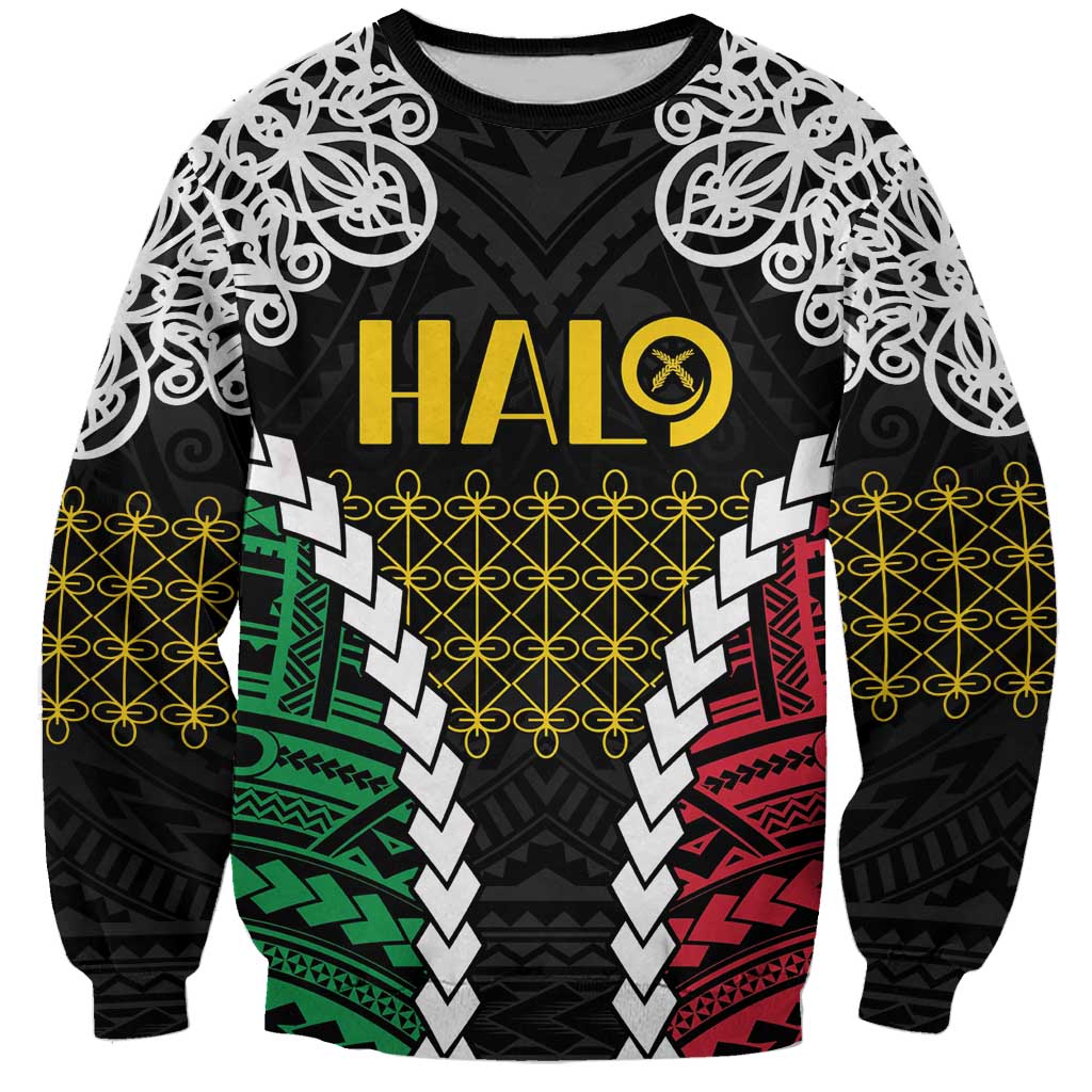 Halo Vanuatu Pride Sweatshirt Vanuatuan Sand Drawing Pattern LT9 Unisex Black - Polynesian Pride