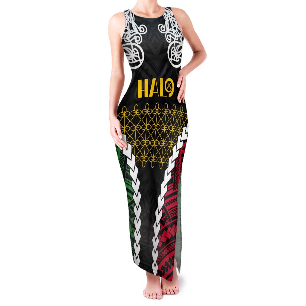 Halo Vanuatu Pride Tank Maxi Dress Vanuatuan Sand Drawing Pattern LT9 Women Black - Polynesian Pride