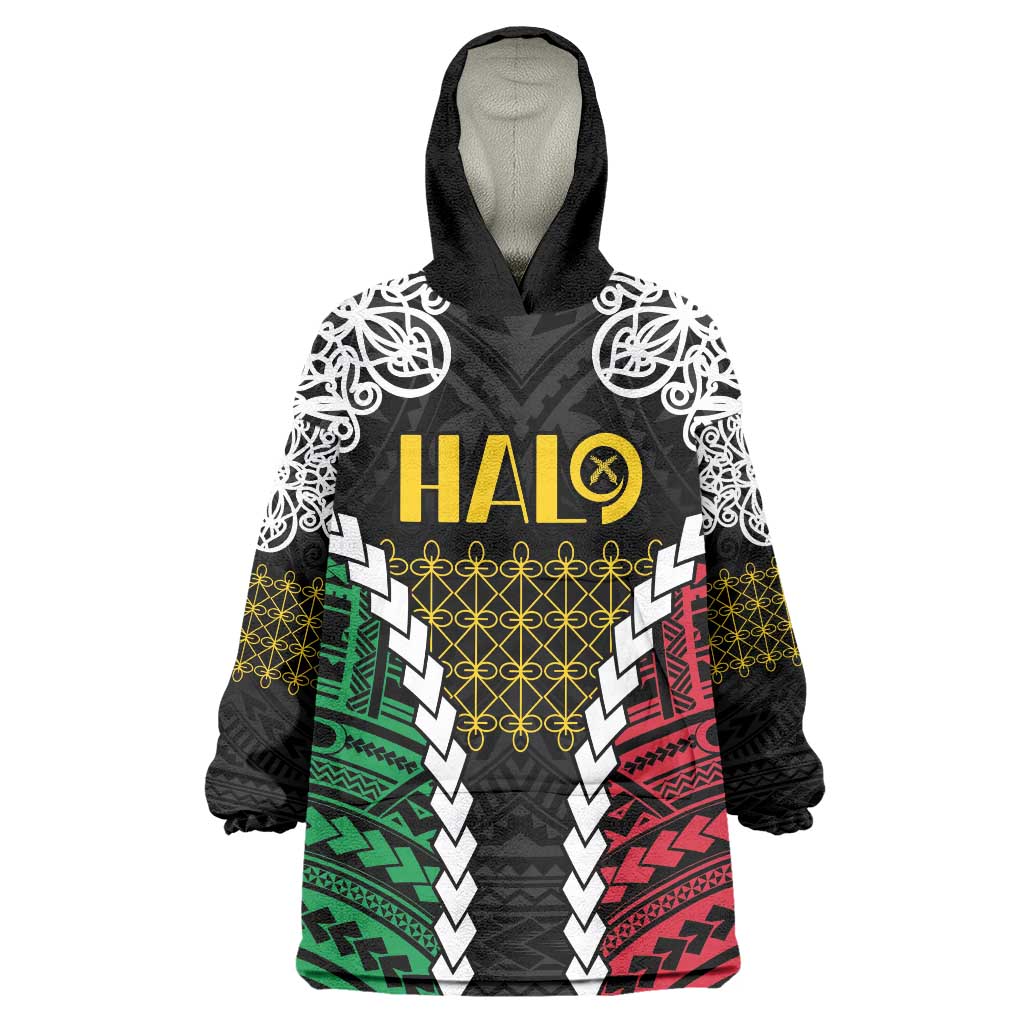 Halo Vanuatu Pride Wearable Blanket Hoodie Vanuatuan Sand Drawing Pattern