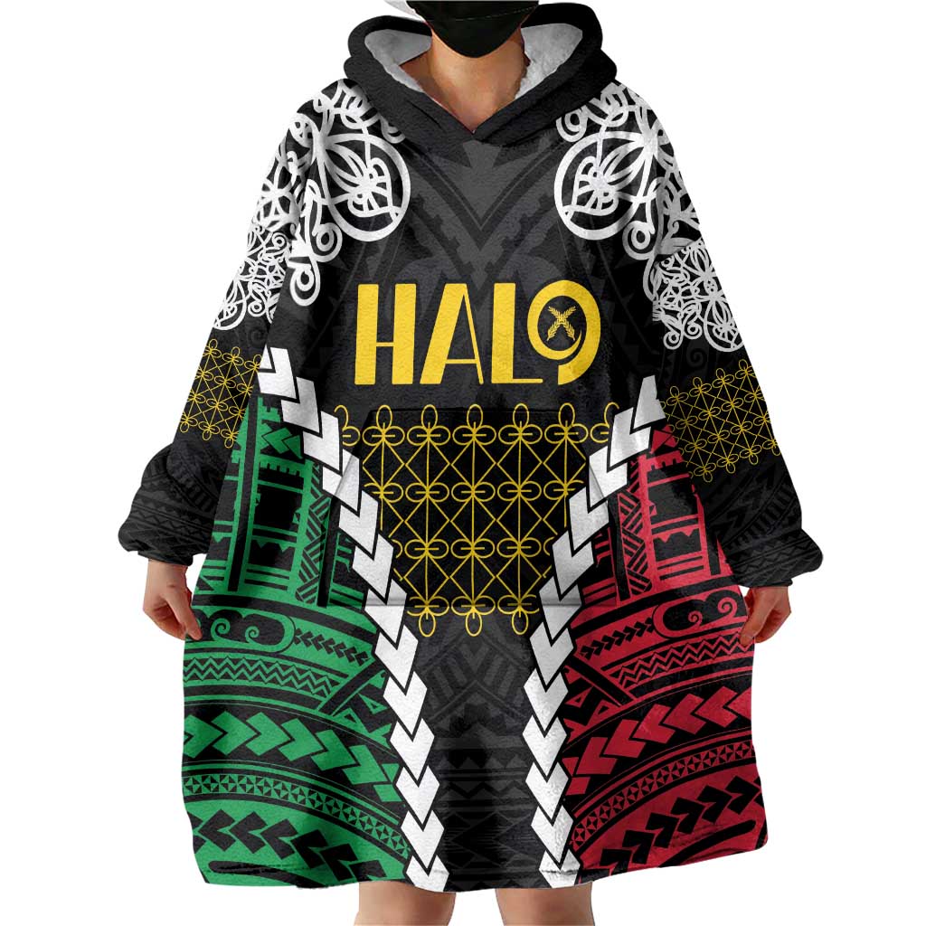 Halo Vanuatu Pride Wearable Blanket Hoodie Vanuatuan Sand Drawing Pattern