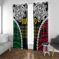 Halo Vanuatu Pride Window Curtain Vanuatuan Sand Drawing Pattern LT9 With Grommets Black - Polynesian Pride