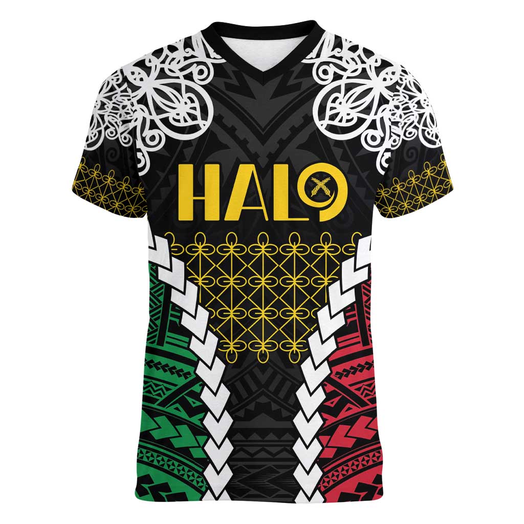 Halo Vanuatu Pride Women V-Neck T-Shirt Vanuatuan Sand Drawing Pattern