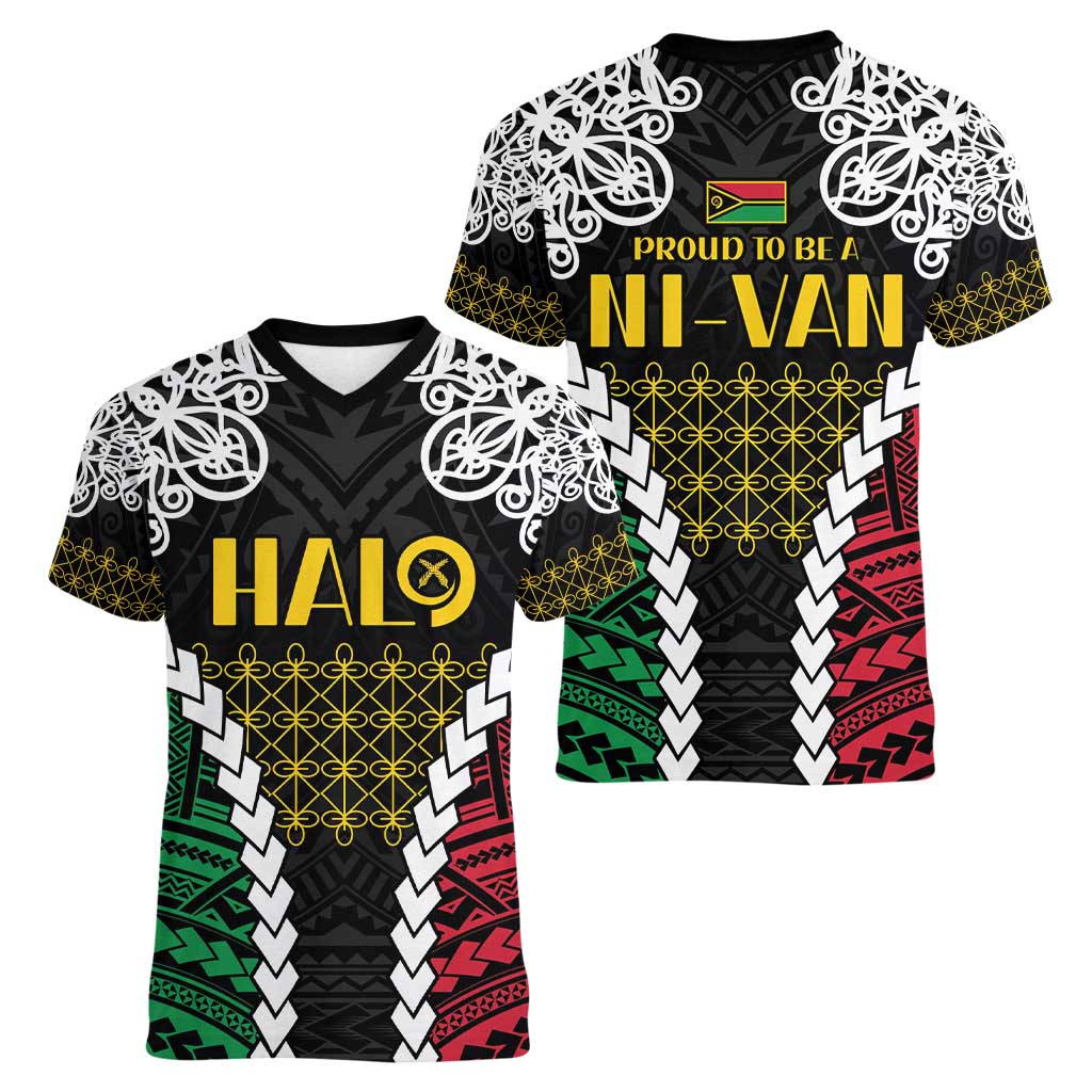 Halo Vanuatu Pride Women V-Neck T-Shirt Vanuatuan Sand Drawing Pattern