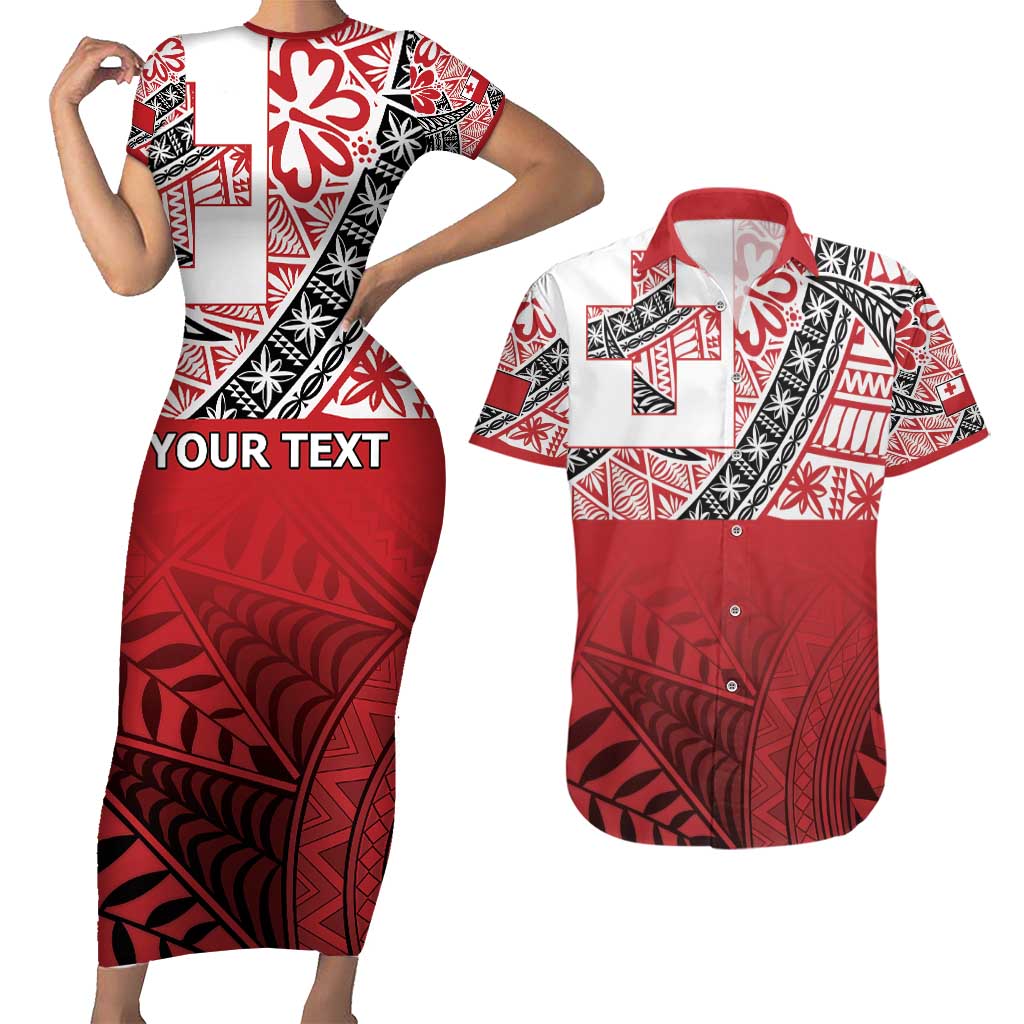 Malo e lelei Tonga Couples Matching Short Sleeve Bodycon Dress and Hawaiian Shirt Ngatu Tokelau Feletoa Fata Traditional Polynesian Pattern