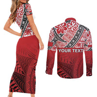 Malo e lelei Tonga Couples Matching Short Sleeve Bodycon Dress and Long Sleeve Button Shirt Ngatu Tokelau Feletoa Fata Traditional Polynesian Pattern