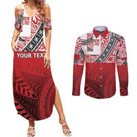 Malo e lelei Tonga Couples Matching Summer Maxi Dress and Long Sleeve Button Shirt Ngatu Tokelau Feletoa Fata Traditional Polynesian Pattern