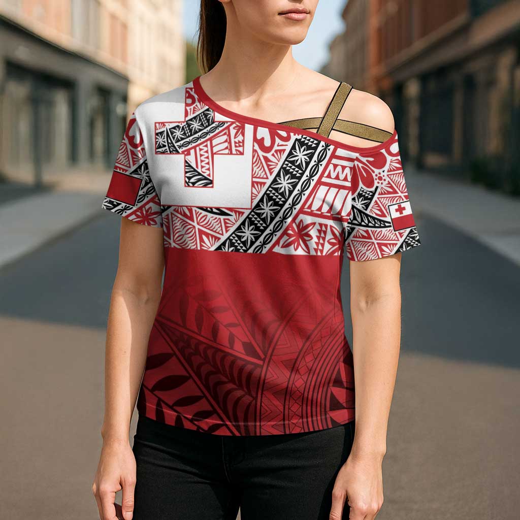 Malo e lelei Tonga Cross Shoulder Shirt Ngatu Tokelau Feletoa Fata Traditional Polynesian Pattern - Polynesian Pride
