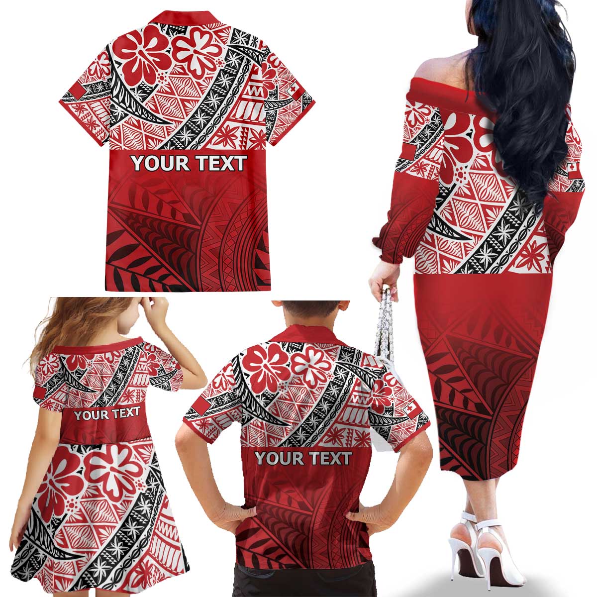 Malo e lelei Tonga Family Matching Off The Shoulder Long Sleeve Dress and Hawaiian Shirt Ngatu Tokelau Feletoa Fata Traditional Polynesian Pattern