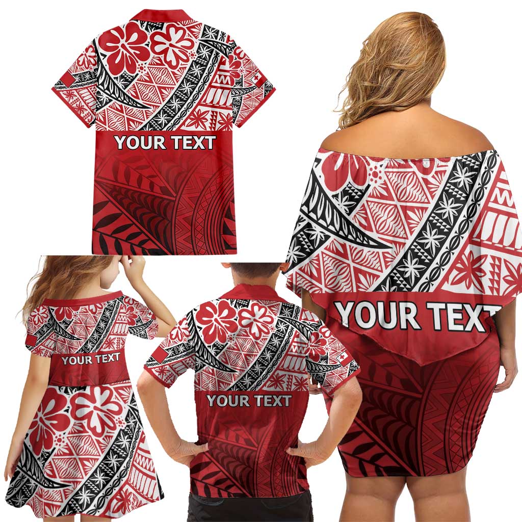 Malo e lelei Tonga Family Matching Off Shoulder Short Dress and Hawaiian Shirt Ngatu Tokelau Feletoa Fata Traditional Polynesian Pattern