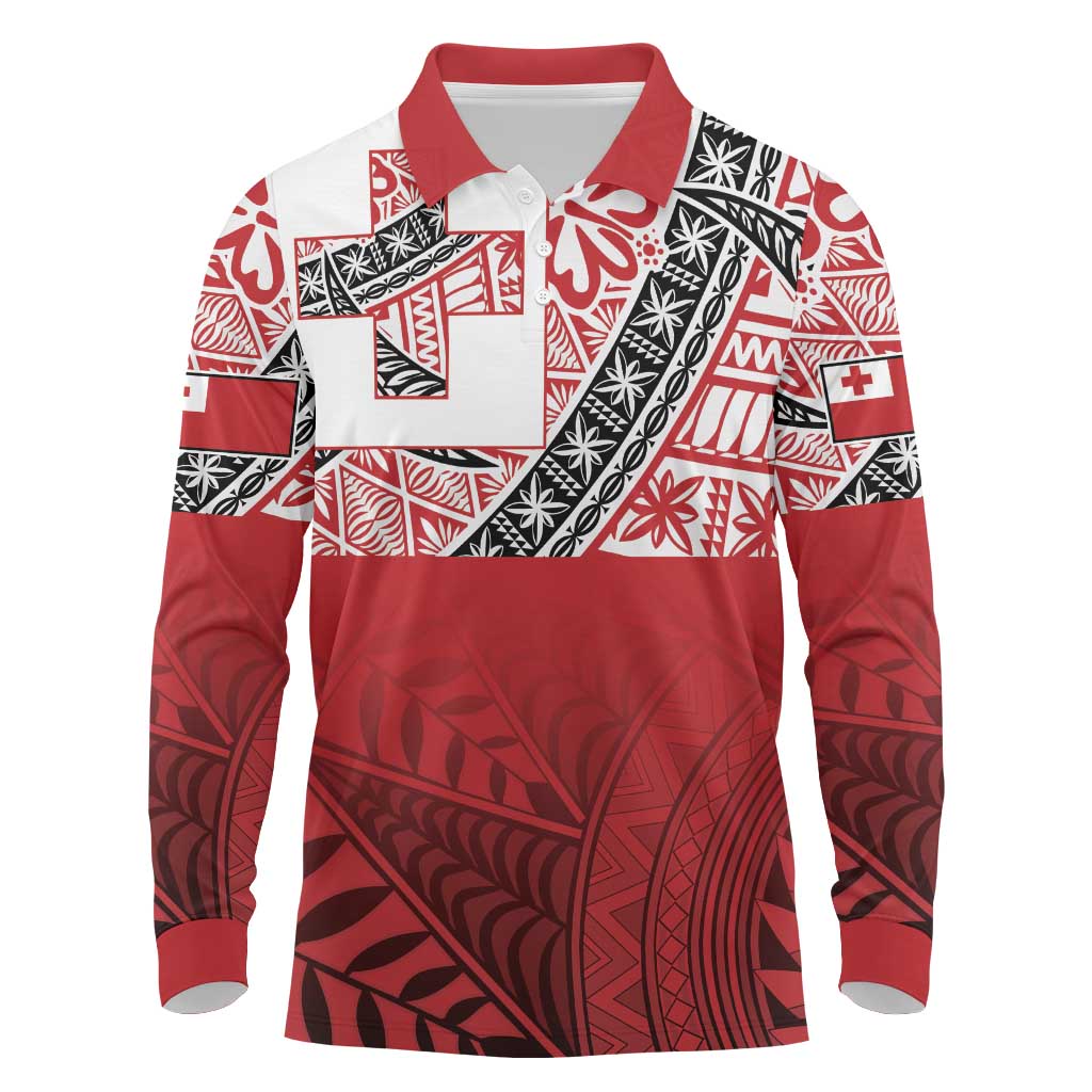 Malo e lelei Tonga Long Sleeve Polo Shirt Ngatu Tokelau Feletoa Fata Traditional Polynesian Pattern