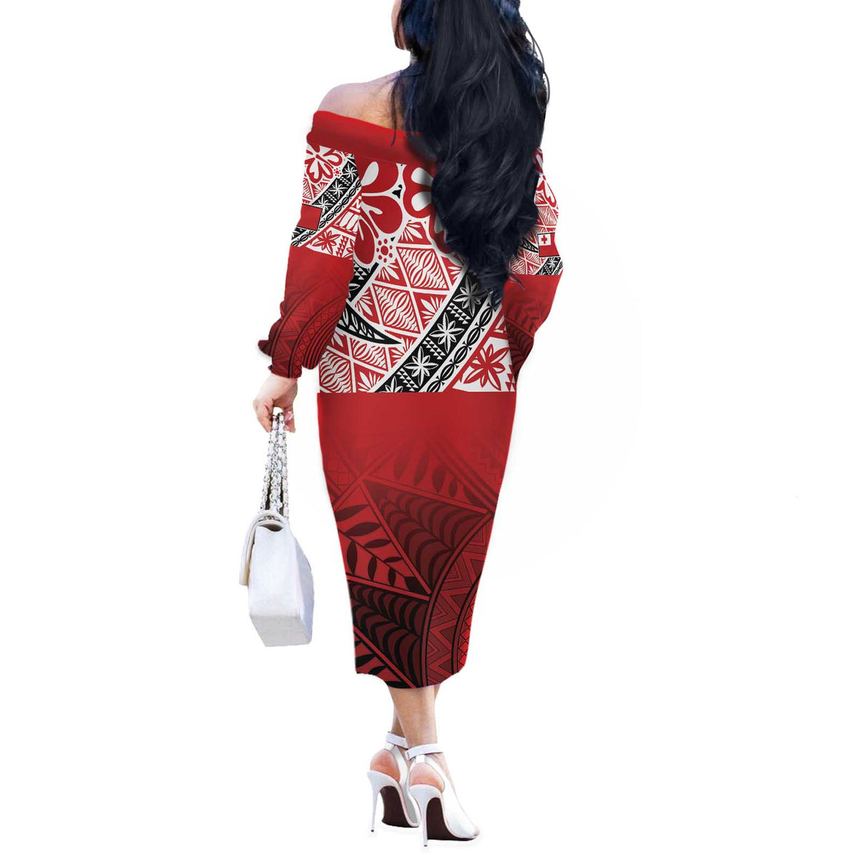 Malo e lelei Tonga Off The Shoulder Long Sleeve Dress Ngatu Tokelau Feletoa Fata Traditional Polynesian Pattern