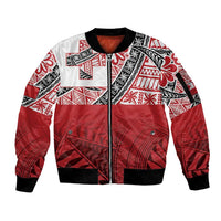Malo e lelei Tonga Sleeve Zip Bomber Jacket Ngatu Tokelau Feletoa Fata Traditional Polynesian Pattern