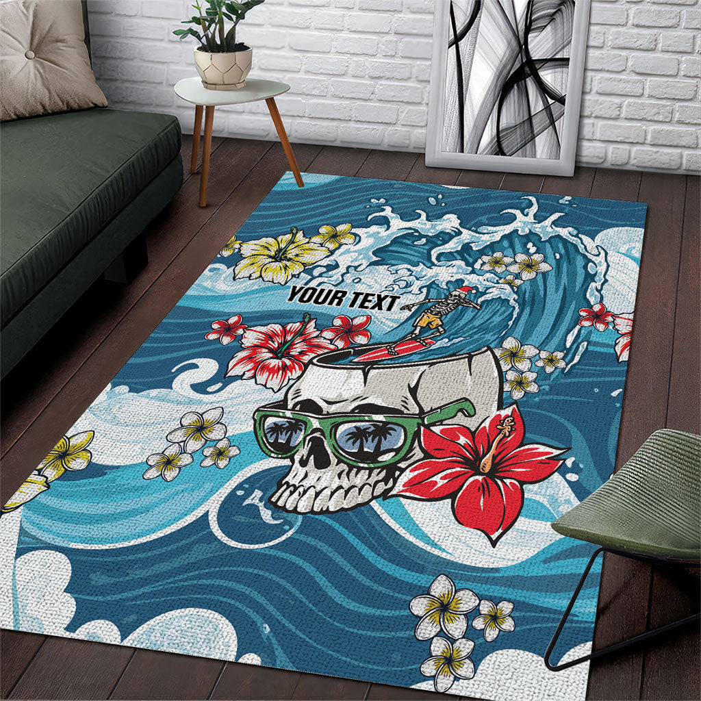 Hawaii Santa Skeleton Surfing Personalized Area Rug Mele Kalikimaka i Iulai!