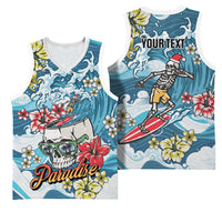 Hawaii Santa Skeleton Surfing Personalized Basketball Jersey Mele Kalikimaka i Iulai!