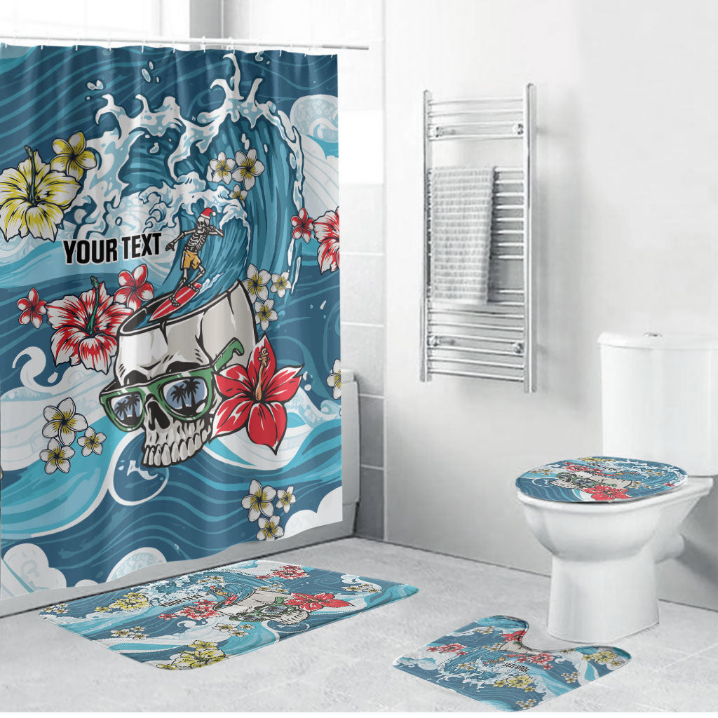 Hawaii Santa Skeleton Surfing Personalized Bathroom Set Mele Kalikimaka i Iulai! LT9 Bathroom Set (4 pcs) Blue - Polynesian Pride