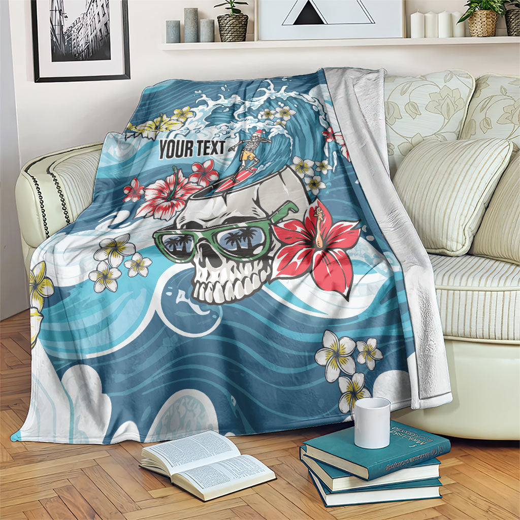 Hawaii Santa Skeleton Surfing Personalized Blanket Mele Kalikimaka i Iulai!