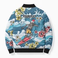 Hawaii Santa Skeleton Surfing Personalized Bomber Puffer Jacket Mele Kalikimaka i Iulai!