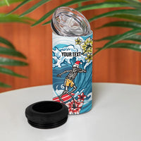 Hawaii Santa Skeleton Surfing Personalized 4 in 1 Can Cooler Tumbler Mele Kalikimaka i Iulai!