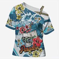 Hawaii Santa Skeleton Surfing Personalized Cross Shoulder Shirt Mele Kalikimaka i Iulai!