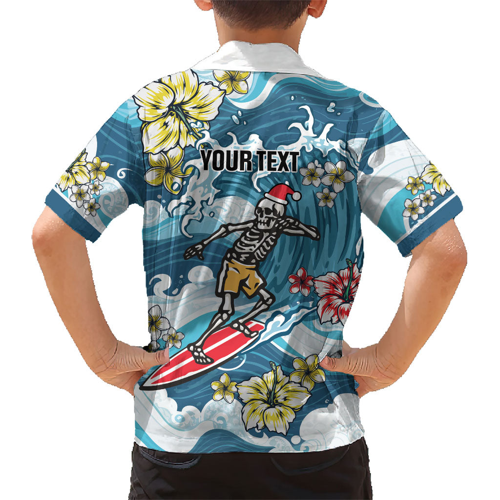 Hawaii Santa Skeleton Surfing Personalized Family Matching Mermaid Dress and Hawaiian Shirt Mele Kalikimaka i Iulai!
