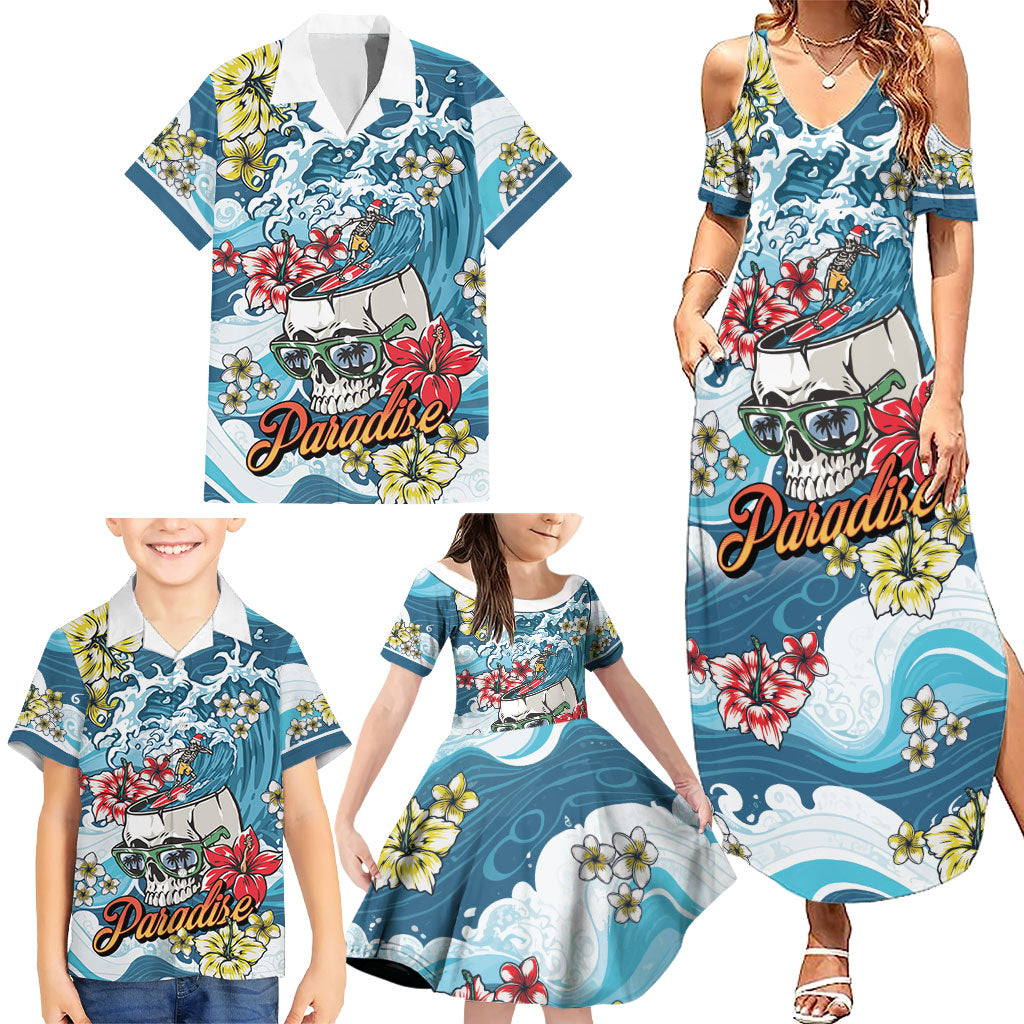 Hawaii Santa Skeleton Surfing Personalized Family Matching Summer Maxi Dress and Hawaiian Shirt Mele Kalikimaka i Iulai! LT9 - Polynesian Pride
