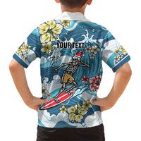 Hawaii Santa Skeleton Surfing Personalized Family Matching Tank Maxi Dress and Hawaiian Shirt Mele Kalikimaka i Iulai!