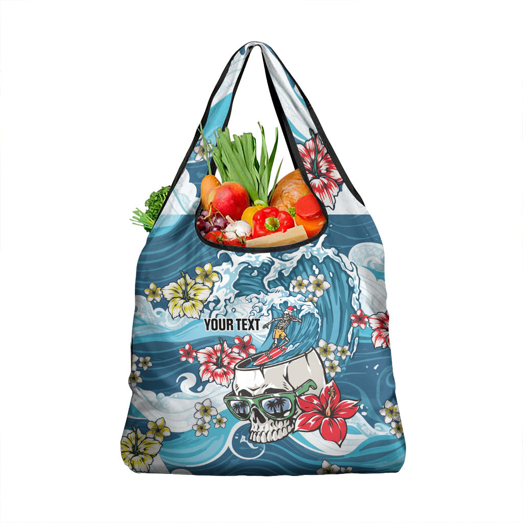 Hawaii Santa Skeleton Surfing Personalized Grocery Bag Mele Kalikimaka i Iulai!