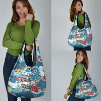 Hawaii Santa Skeleton Surfing Personalized Grocery Bag Mele Kalikimaka i Iulai!
