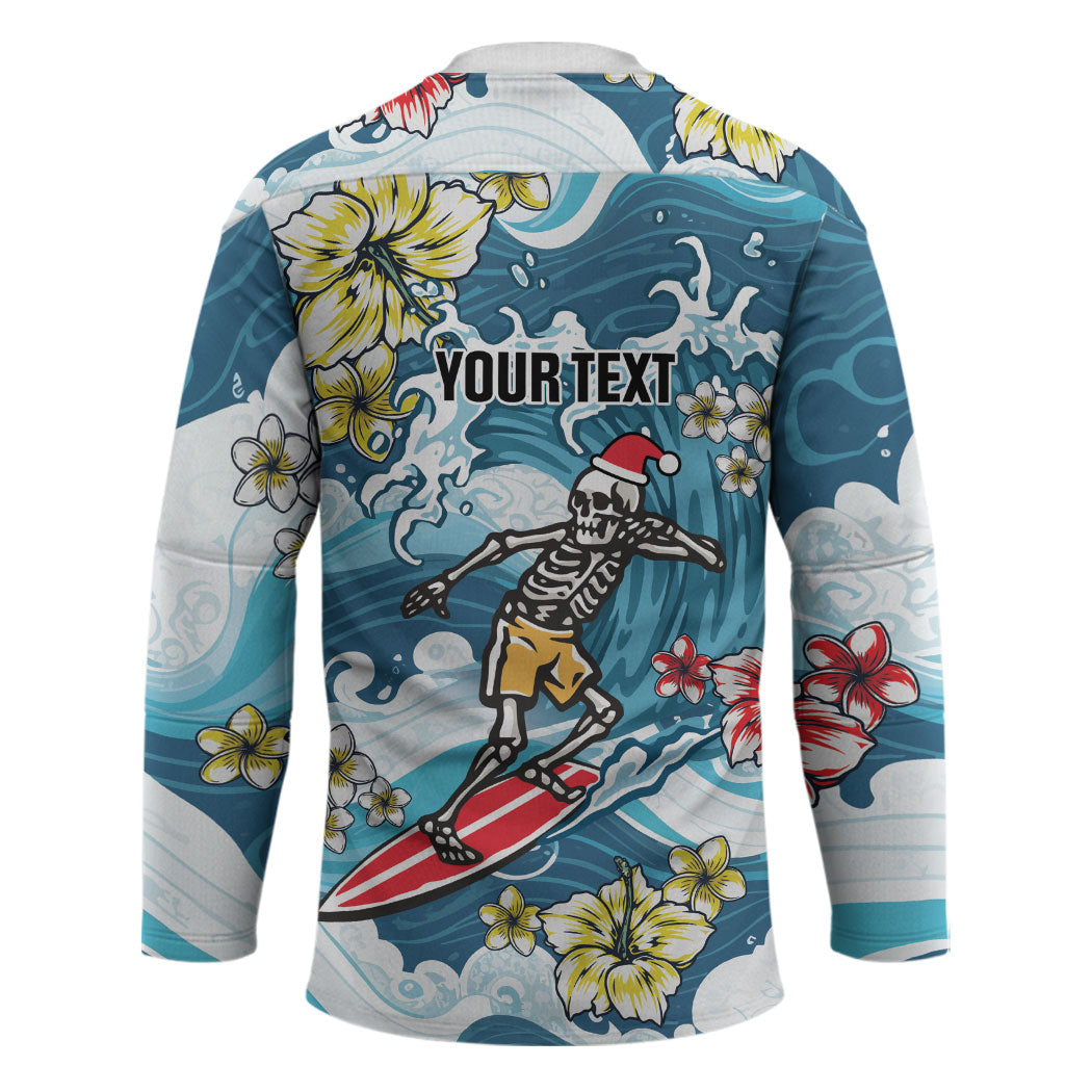 Hawaii Santa Skeleton Surfing Personalized Hockey Jersey Mele Kalikimaka i Iulai!