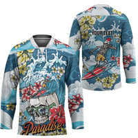 Hawaii Santa Skeleton Surfing Personalized Hockey Jersey Mele Kalikimaka i Iulai!