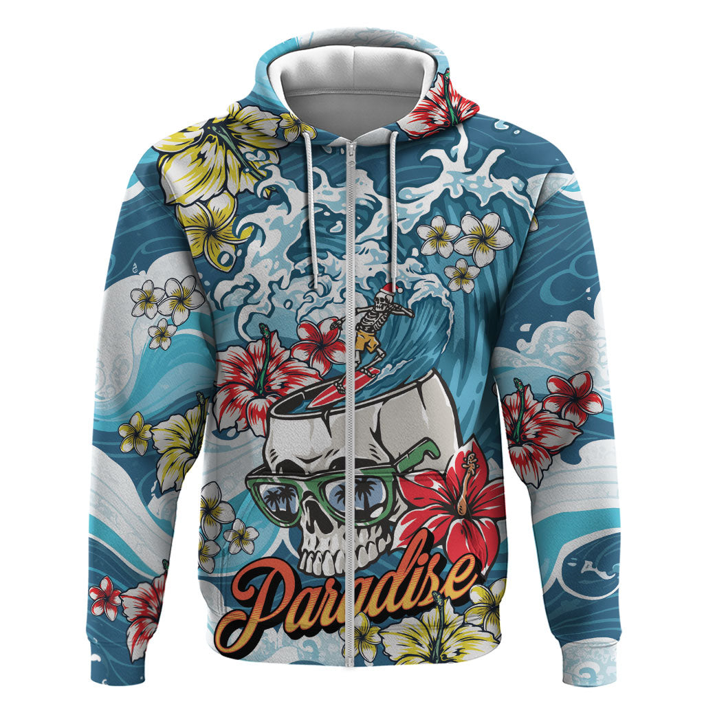 Hawaii Santa Skeleton Surfing Personalized Hoodie Mele Kalikimaka i Iulai!