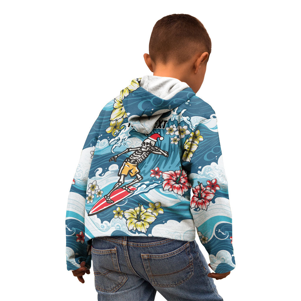 Hawaii Santa Skeleton Surfing Personalized Kid Hoodie Mele Kalikimaka i Iulai!