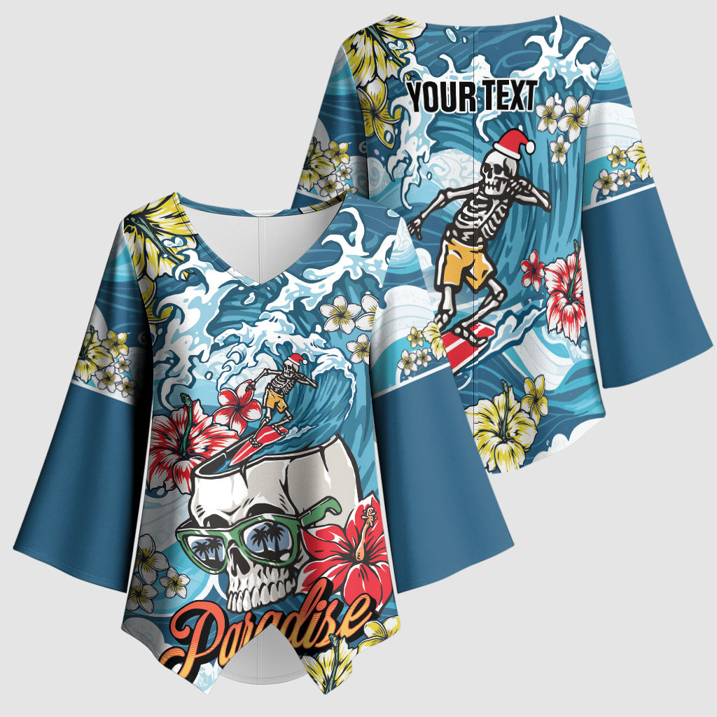 Hawaii Santa Skeleton Surfing Personalized Kimono Sleeve Blouse Mele Kalikimaka i Iulai!