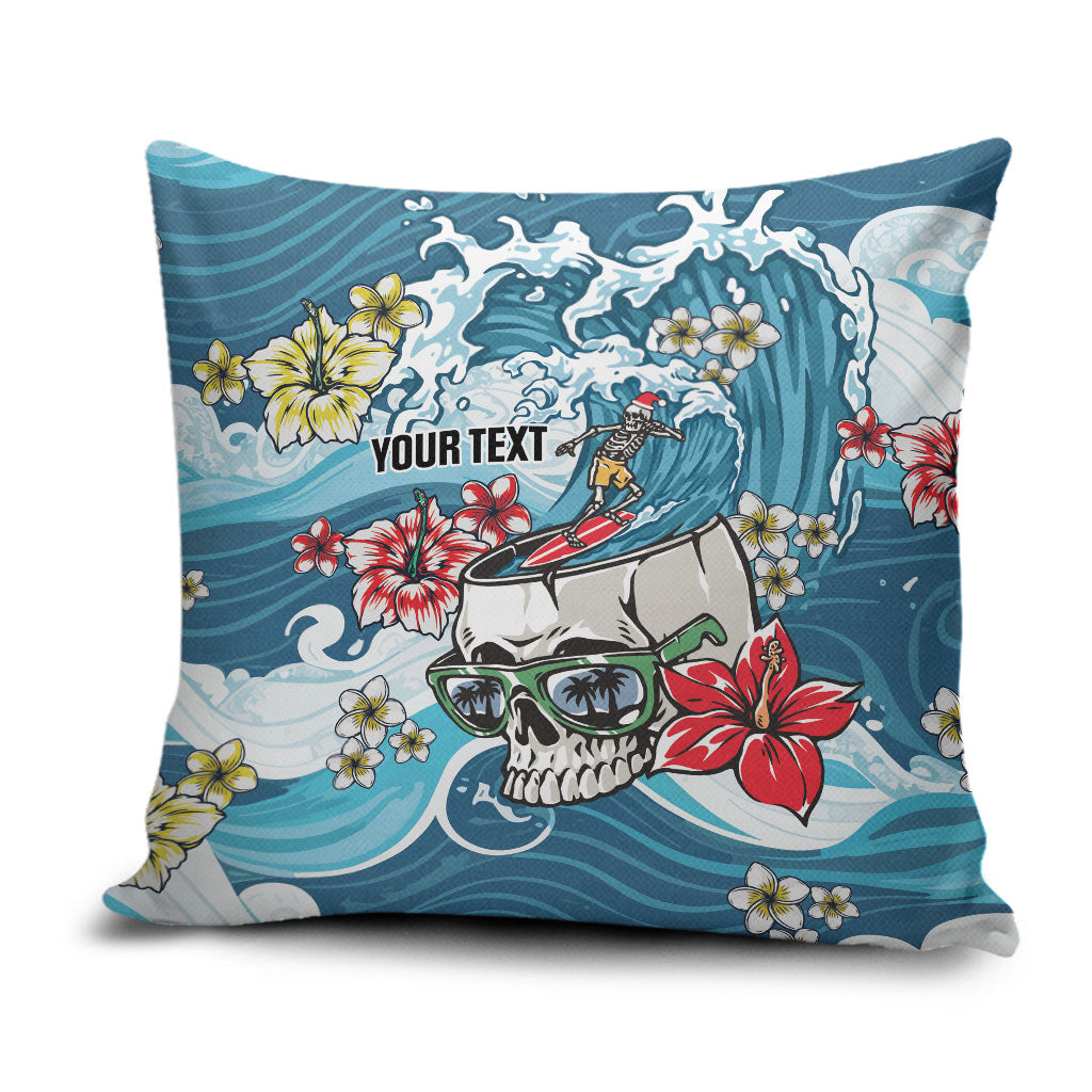 Hawaii Santa Skeleton Surfing Personalized Pillow Cover Mele Kalikimaka i Iulai!
