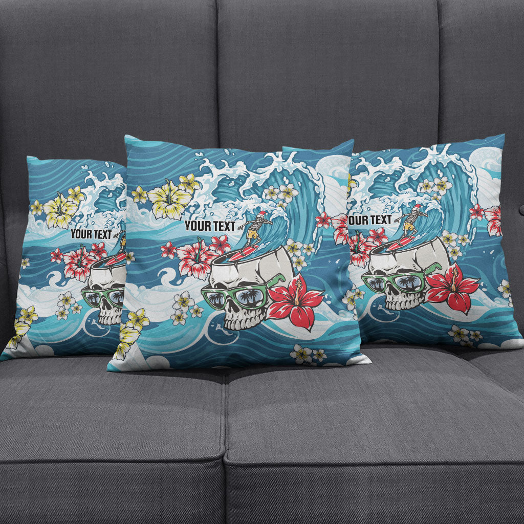 Hawaii Santa Skeleton Surfing Personalized Pillow Cover Mele Kalikimaka i Iulai!