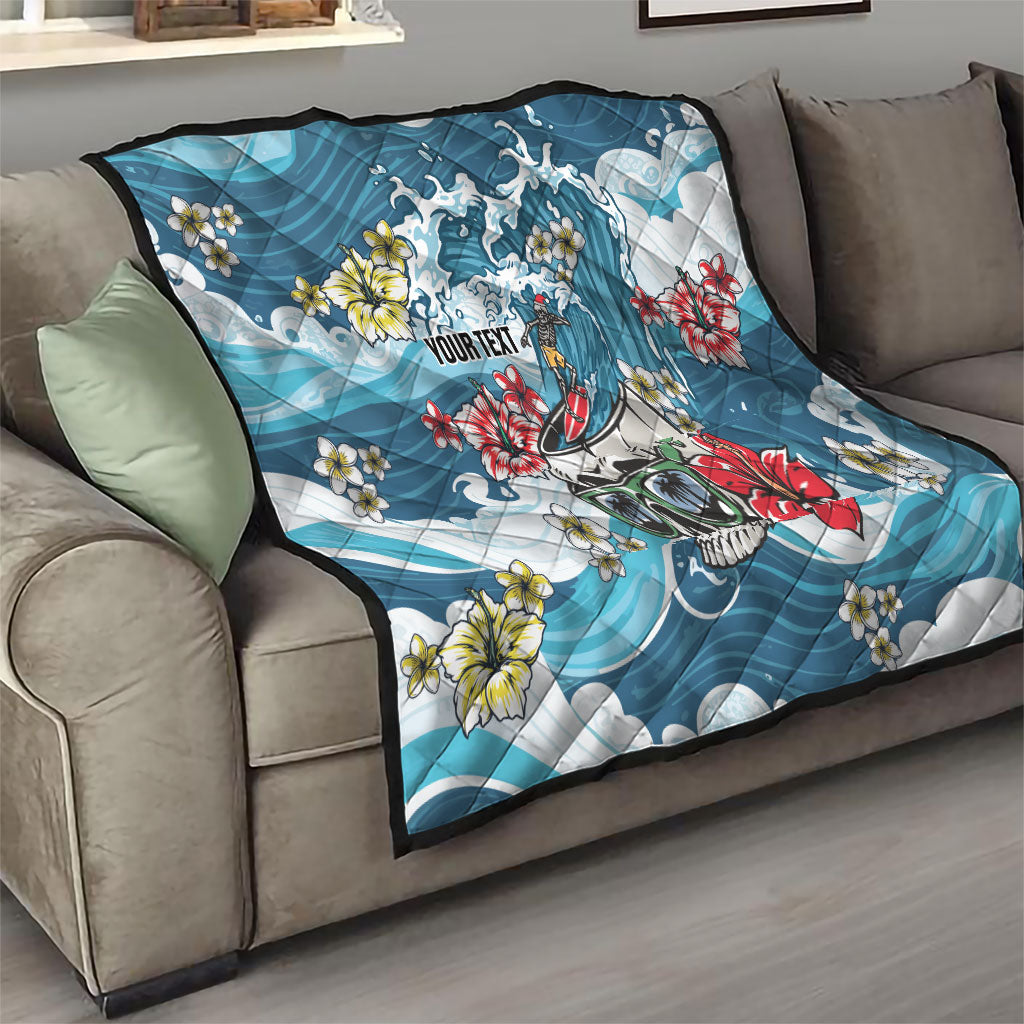 Hawaii Santa Skeleton Surfing Personalized Quilt Mele Kalikimaka i Iulai!