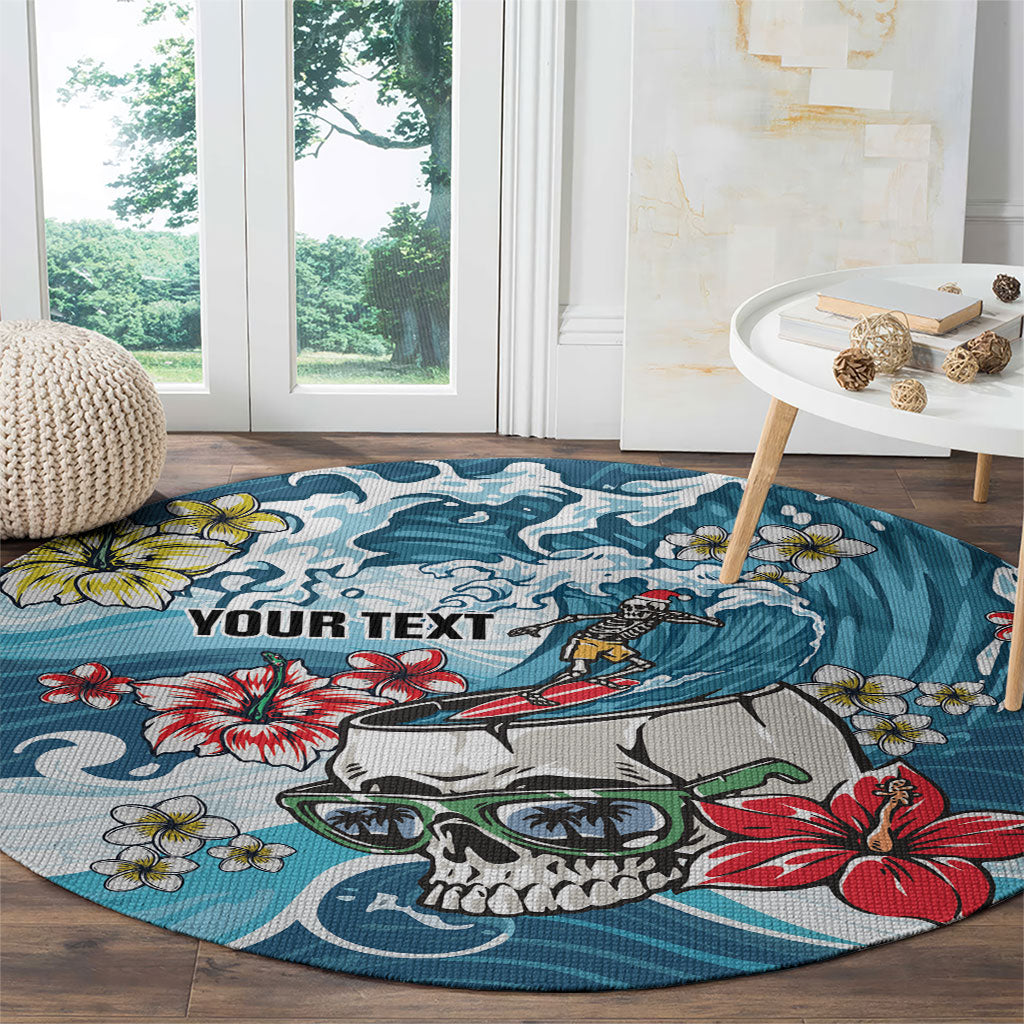 Hawaii Santa Skeleton Surfing Personalized Round Carpet Mele Kalikimaka i Iulai!