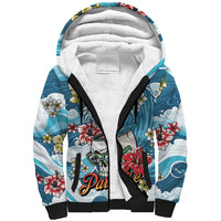 Hawaii Santa Skeleton Surfing Personalized Sherpa Hoodie Mele Kalikimaka i Iulai!