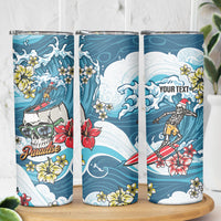 Hawaii Santa Skeleton Surfing Personalized Skinny Tumbler Mele Kalikimaka i Iulai!
