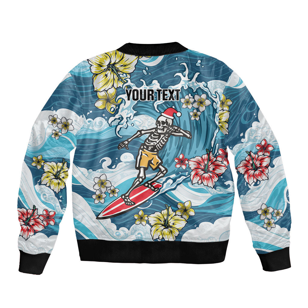 Hawaii Santa Skeleton Surfing Personalized Sleeve Zip Bomber Jacket Mele Kalikimaka i Iulai!