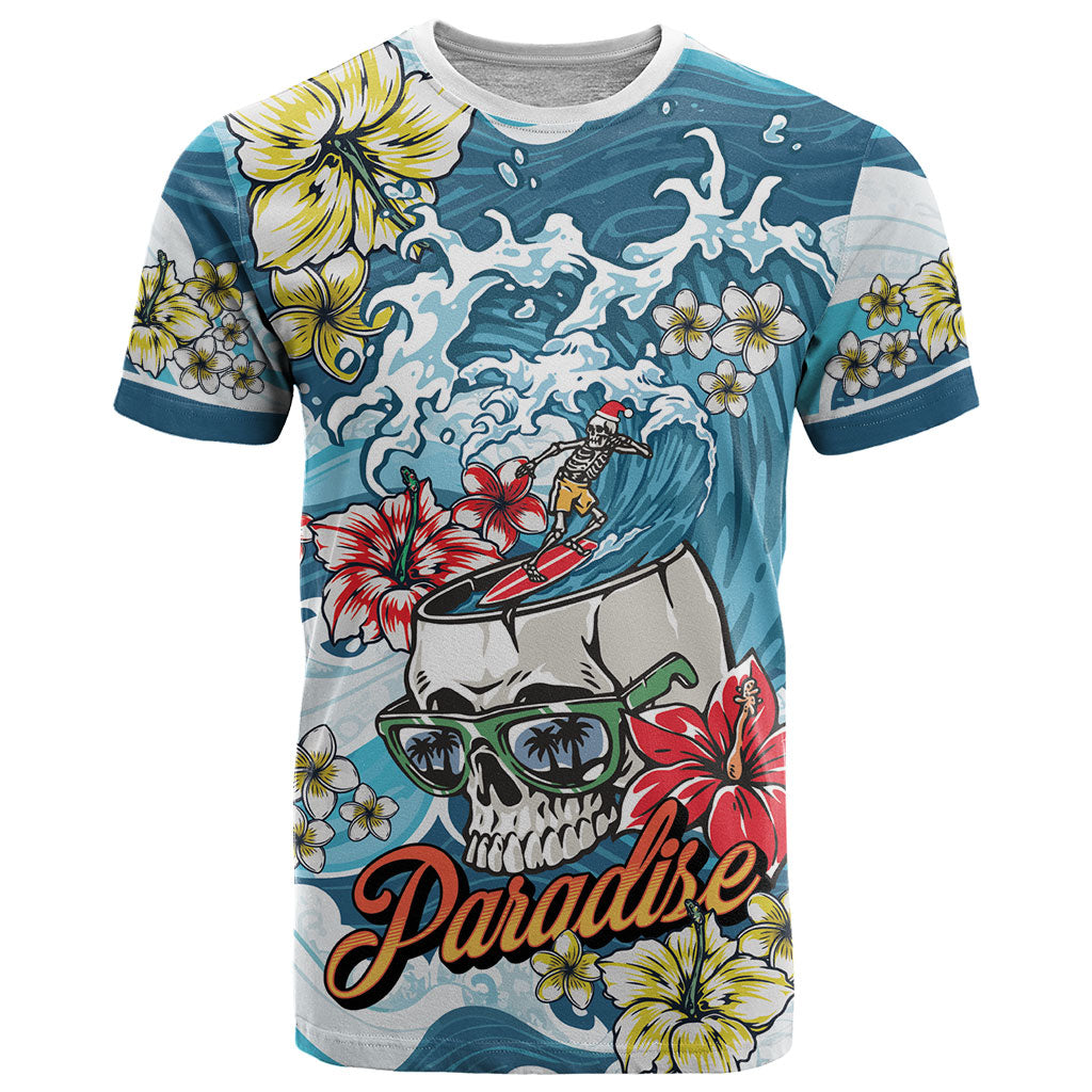 Hawaii Santa Skeleton Surfing Personalized T Shirt Mele Kalikimaka i Iulai!
