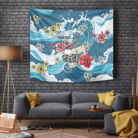 Hawaii Santa Skeleton Surfing Personalized Tapestry Mele Kalikimaka i Iulai!
