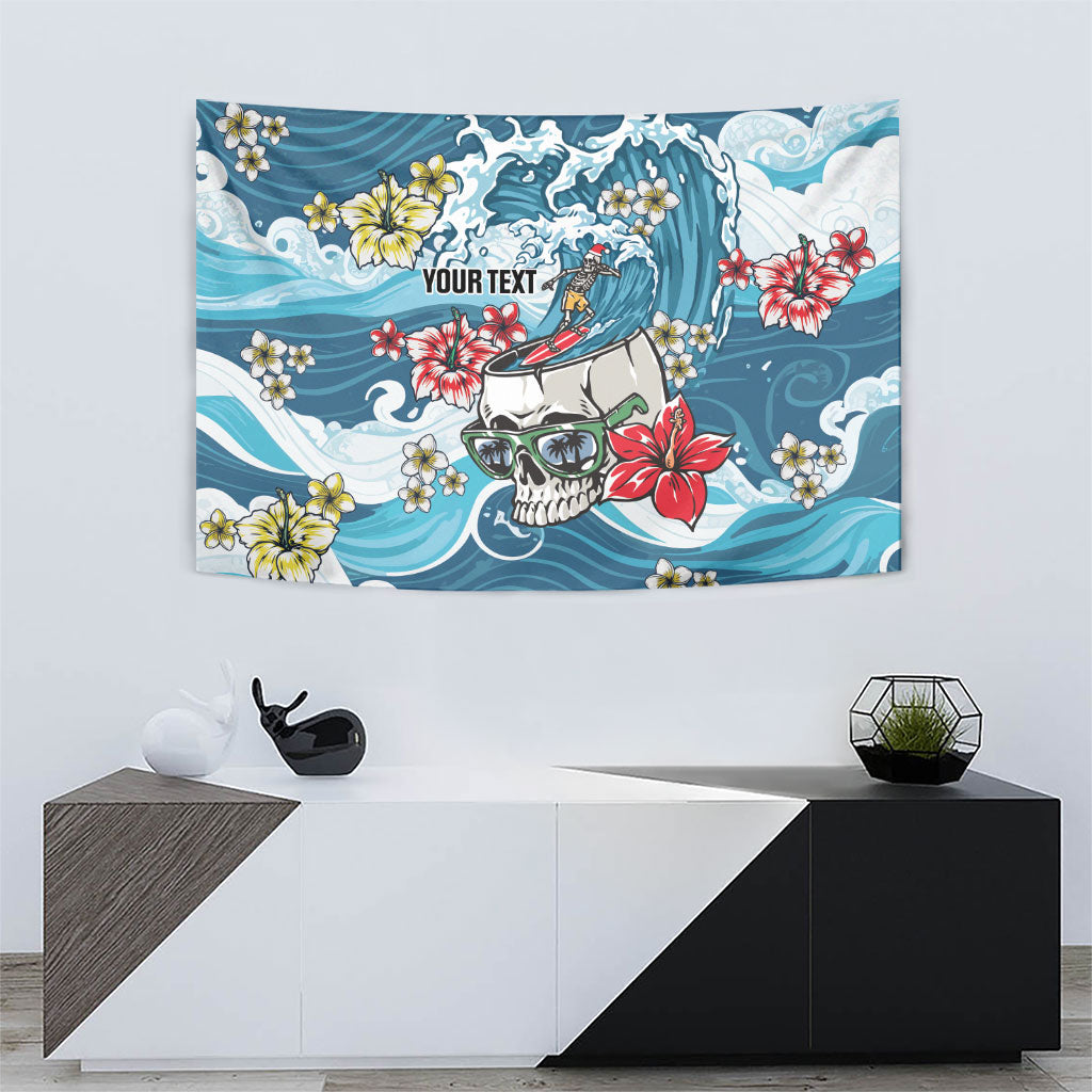 Hawaii Santa Skeleton Surfing Personalized Tapestry Mele Kalikimaka i Iulai!
