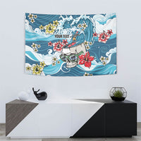 Hawaii Santa Skeleton Surfing Personalized Tapestry Mele Kalikimaka i Iulai!