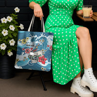 Hawaii Santa Skeleton Surfing Personalized Tote Bag Mele Kalikimaka i Iulai!