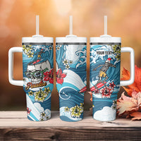 Hawaii Santa Skeleton Surfing Personalized Tumbler With Handle Mele Kalikimaka i Iulai!