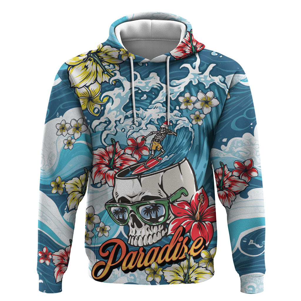 Hawaii Santa Skeleton Surfing Personalized Zip Hoodie Mele Kalikimaka i Iulai!