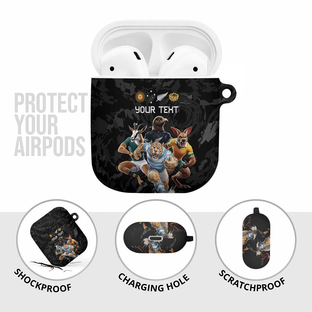 Custom Rugby Southern Hemisphere AirPods Case Argentina AUNZ South Africa Mascot Black LT9 - Polynesian Pride