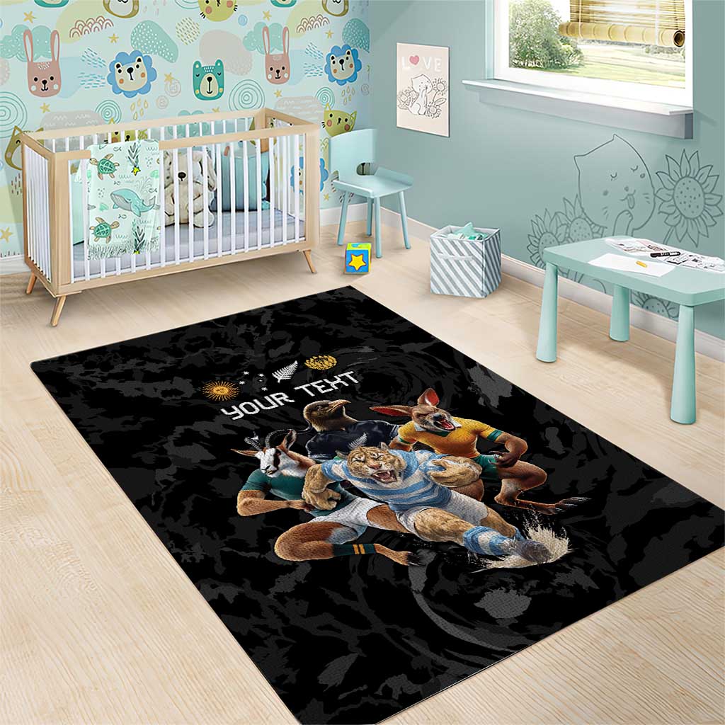 Custom Rugby Southern Hemisphere Area Rug Argentina AUNZ South Africa Mascot Black - Polynesian Pride